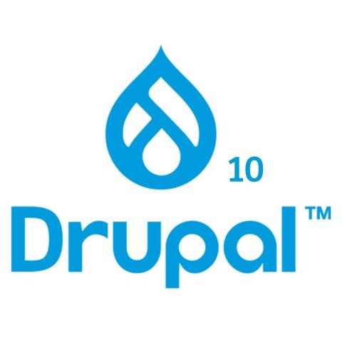 Logotipo de Drupal junto al número 10