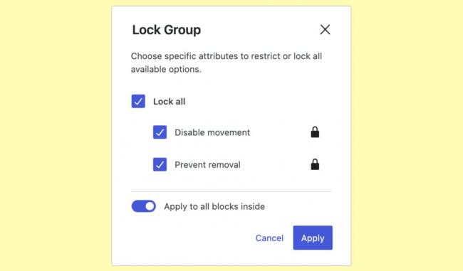 Nuevo conmutador de bloqueo de bloques en WordPress 6.1